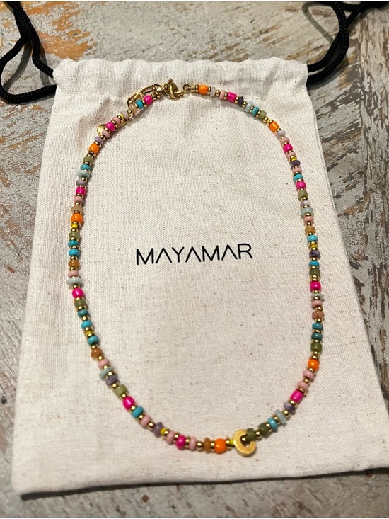 Mayamar Jewelry - MAYAMAR Multicolor Natural Stone Beaded Necklace with Gold Tone “C” Charm